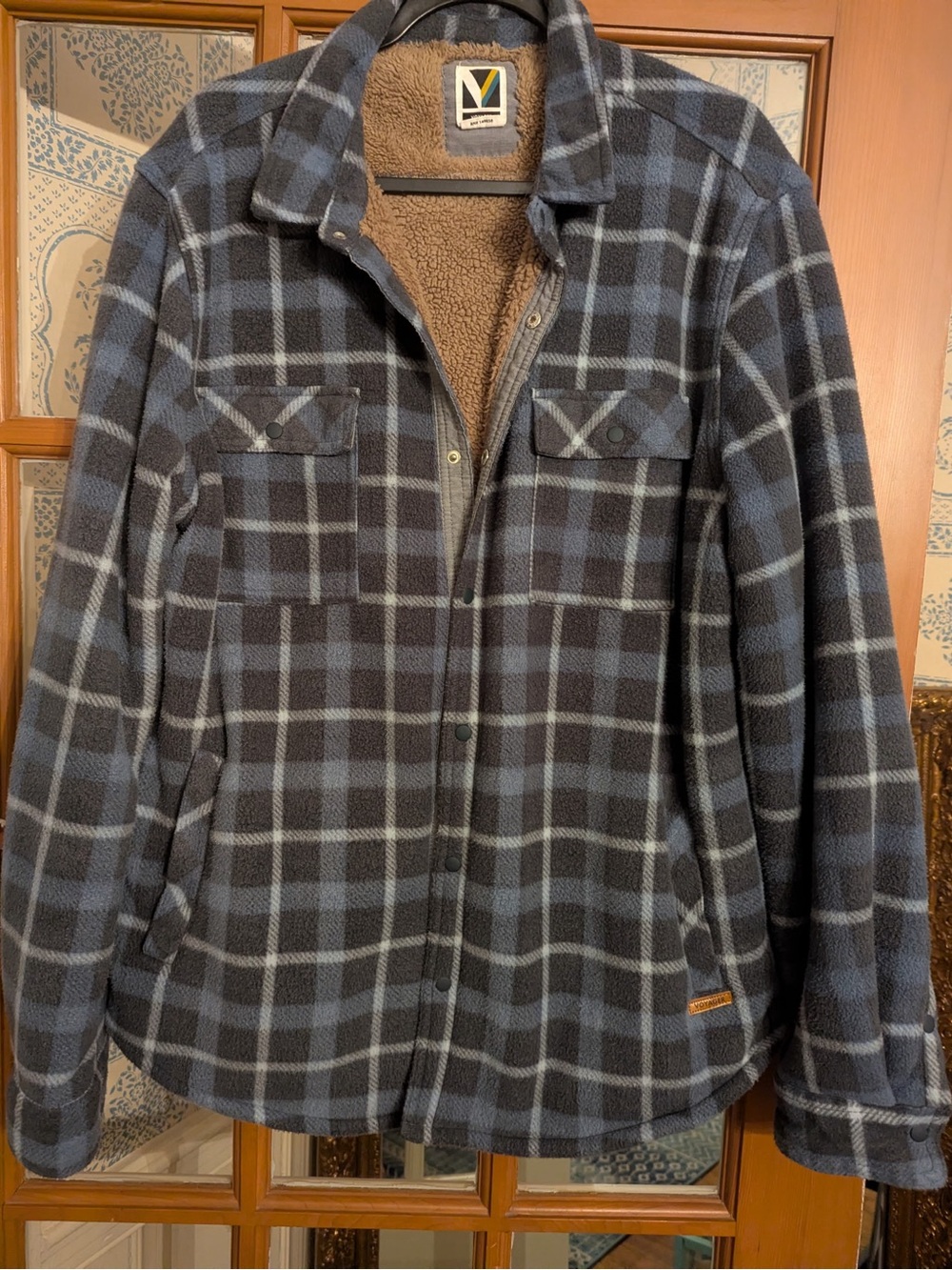 Plaid Sherpa-Lined Shirt Jacket - Blue & Gray